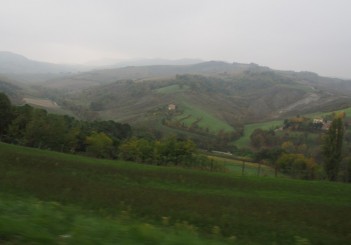 Rolling countryside is typical on the roads outside Bologna