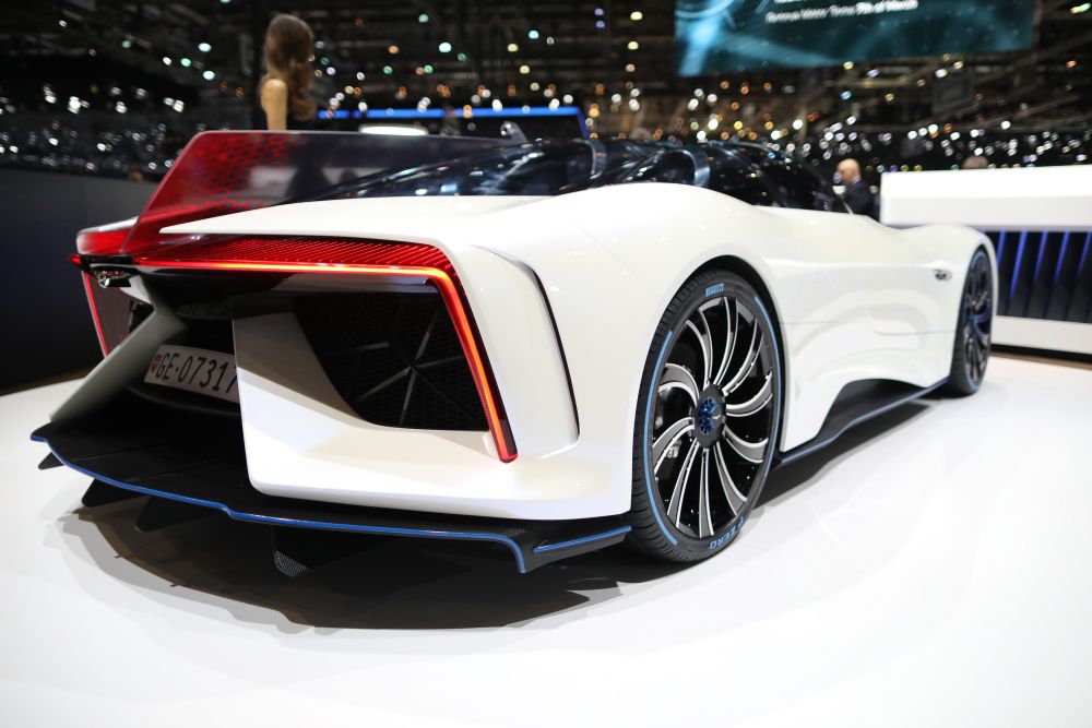 The Techrules Ren electric supercar on display at the Geneva show. — Reuters
