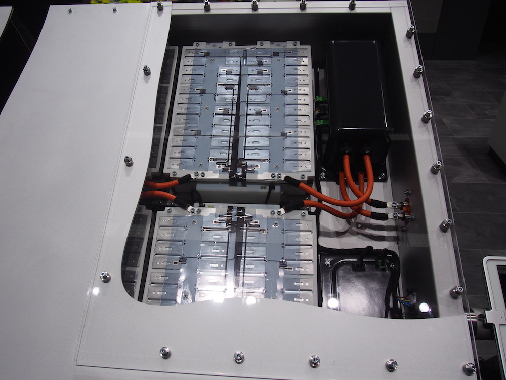 A demo of a Li-ion battery stack on show in Frankfurt.